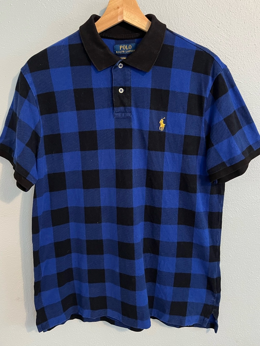 Ralph Lauren Blue & Black Check Polo Shirt with Contrast Collar